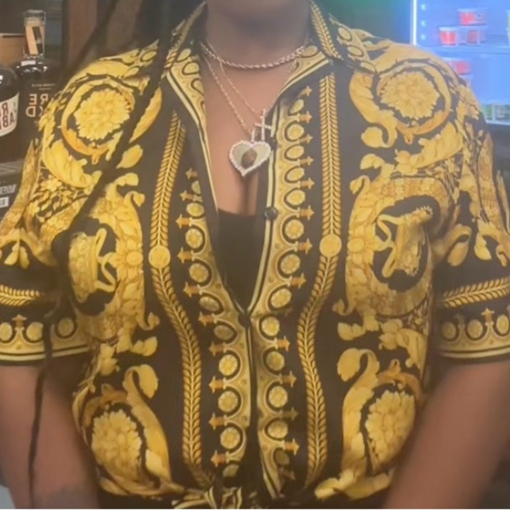 Versace Black and Gold Casual Button Down Shirt